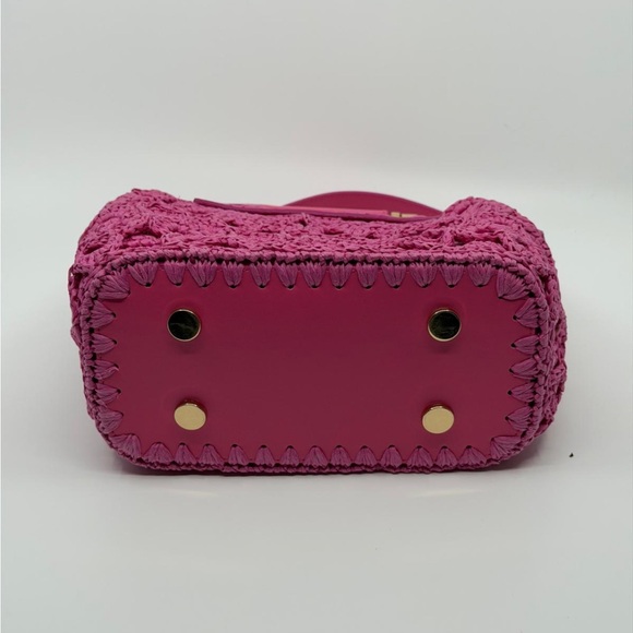 Hot Pink Crochet Crossbody Bag with Gold Handle handmade crochet bag - Picture 10 of 10